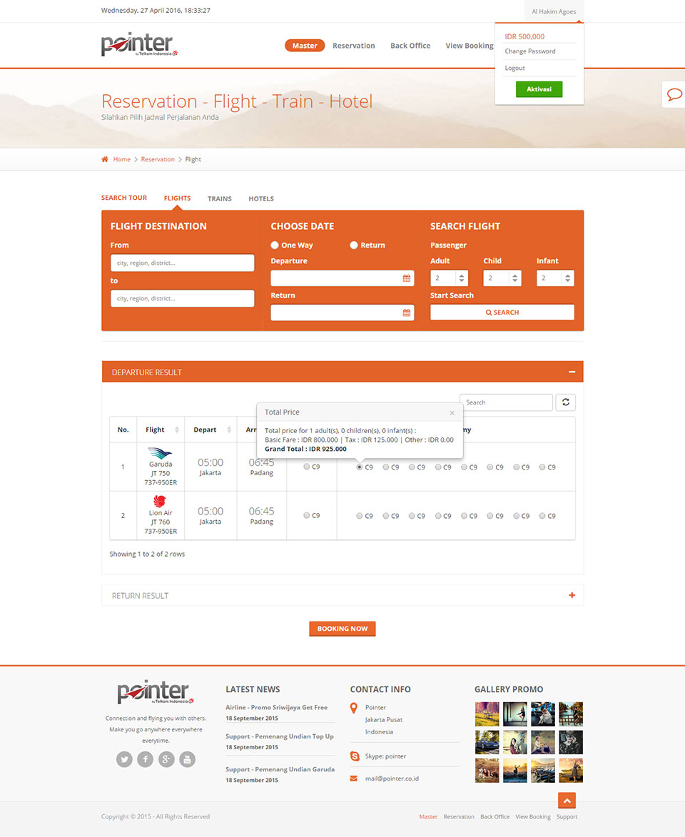 Pointer Tourism & Flight Booking Engine